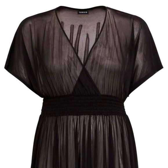 ❤️NWT VINTAGE TORRID SWIM COVER - MESH SMOCKED WAIST BEACH MINI DRESS COVER-UP - Picture 9 of 12